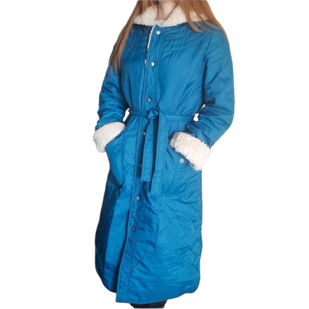 Vintage White Stag Blue Winter Sherpa Lined Full Length Puffer Coat - Women’s M